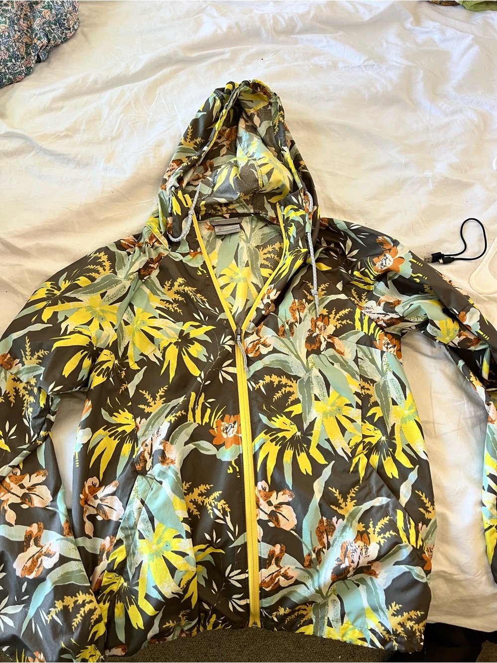 Floral Lightweight Hooded Jacket - Yellow & Olive